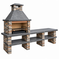 Barbacoa de jardín 200 x 70 x 220 cm de piedra gris con parrilla de acero y estantes