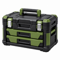 Caja de herramientas 52 x 30 x 35 cm de plástico negro y verde con 2 cajones y asa portátil