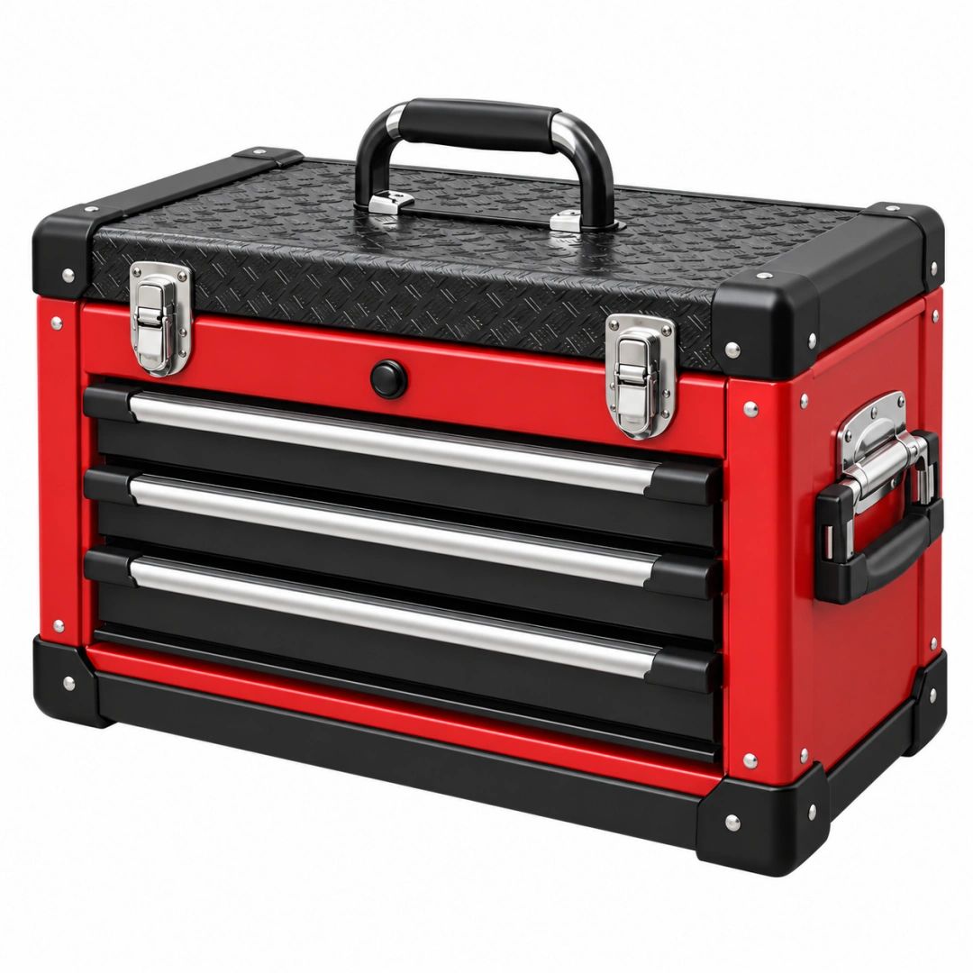 Caja de herramientas 50 x 25 x 35 cm de metal rojo y negro con cajones