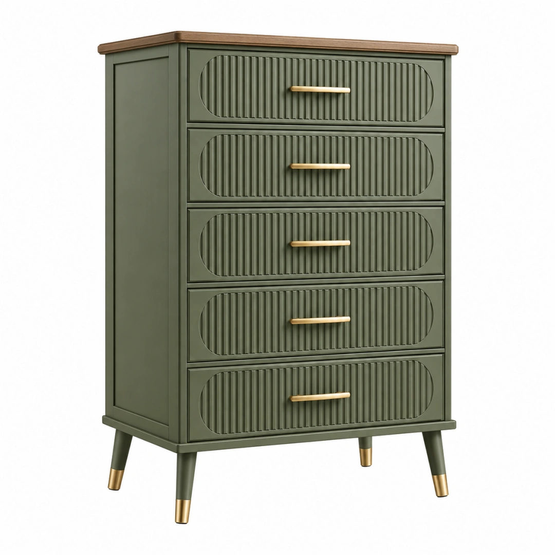 Cómoda 80 x 40 x 120 cm de madera verde con 5 cajones estilo retro