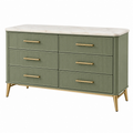 Cómoda 140 x 45 x 85 cm de madera verde con seis cajones para dormitorio de estilo retro