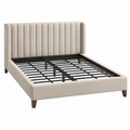 Cama tapizada 160 x 200 cm beige con cabecero acanalado y somier de lamas