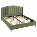 Cama tapizada 160 x 200 cm verde oliva con somier de lamas estilo moderno