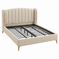 Cama tapizada 160 x 200 cm beige con somier metálico estilo moderno