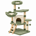 Árbol rascador para gatos 60 x 50 x 140 cm de felpa verde y sisal con caseta y plataformas