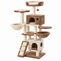 Árbol rascador para gatos 60 x 60 x 150 cm de felpa beige y marrón con sisal y refugios