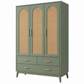 Armario 120 x 55 x 190 cm verde salvia con rejilla de ratán y 3 puertas