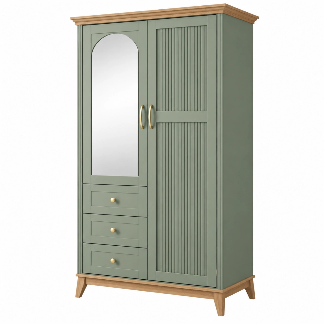 Armario 100 x 55 x 200 cm de madera verde con espejo y cajones