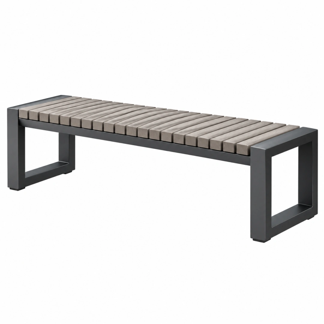 Banco de jardín 120 x 40 x 45 cm de madera y metal gris negro de estilo contemporáneo