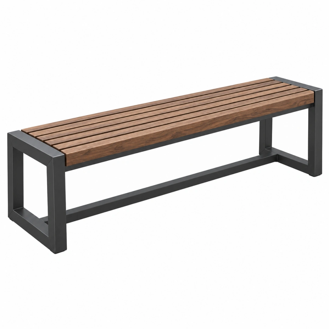 Banco de jardín 120 x 40 x 45 cm de madera y metal marrón negro estilo industrial