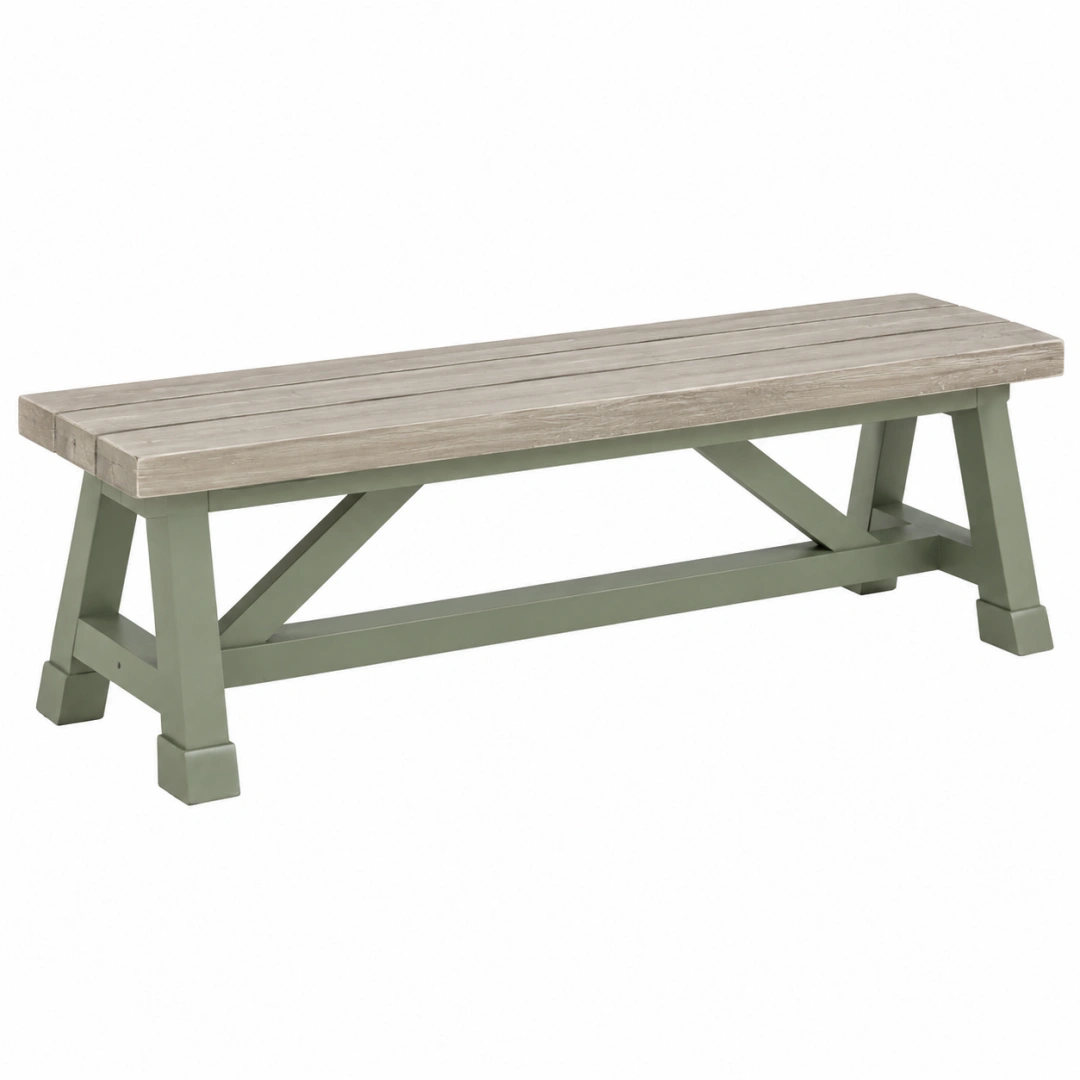 Banco de jardín 180 x 40 x 45 cm de madera gris y verde de estilo rústico
