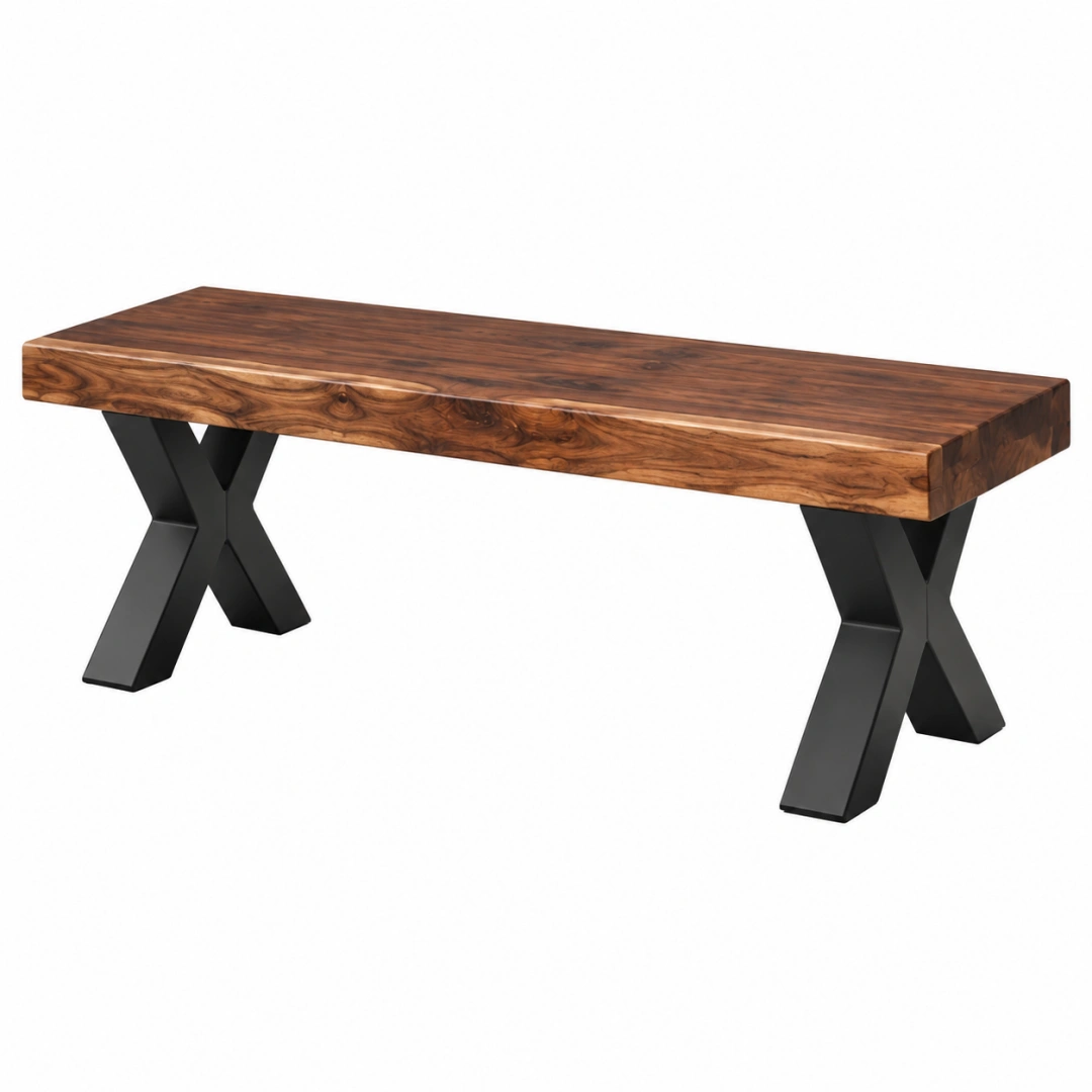 Banco de comedor 180 x 40 x 45 cm de madera marrón y metal negro estilo industrial