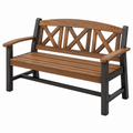 Banco de jardín 120 x 65 x 90 cm de madera y metal marrón y negro con respaldo decorativo